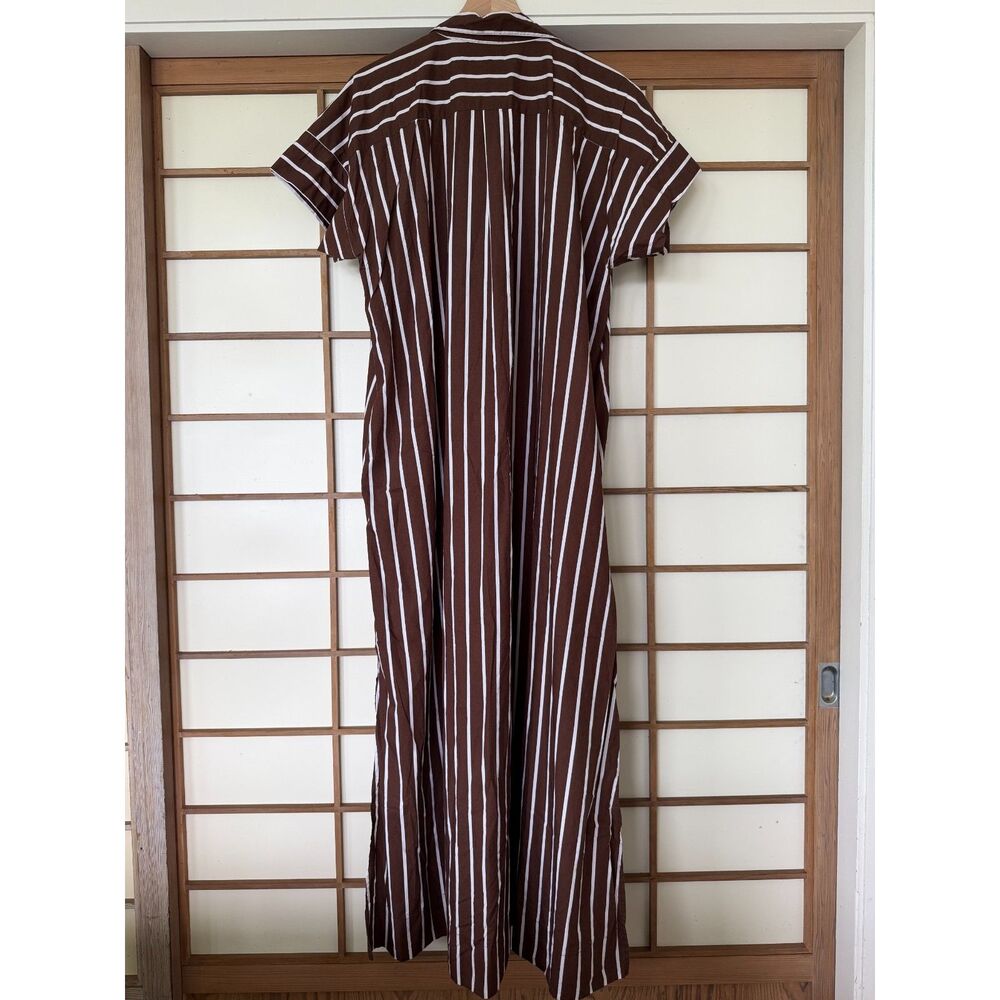 LOFT Size 16 Chocolate Brown White Striped Cotton Maxi Shirt Dress